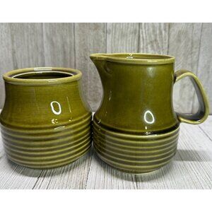 Vintage Homer Laughlin Creamer and Sugar Banded Cortez Olive Green SET